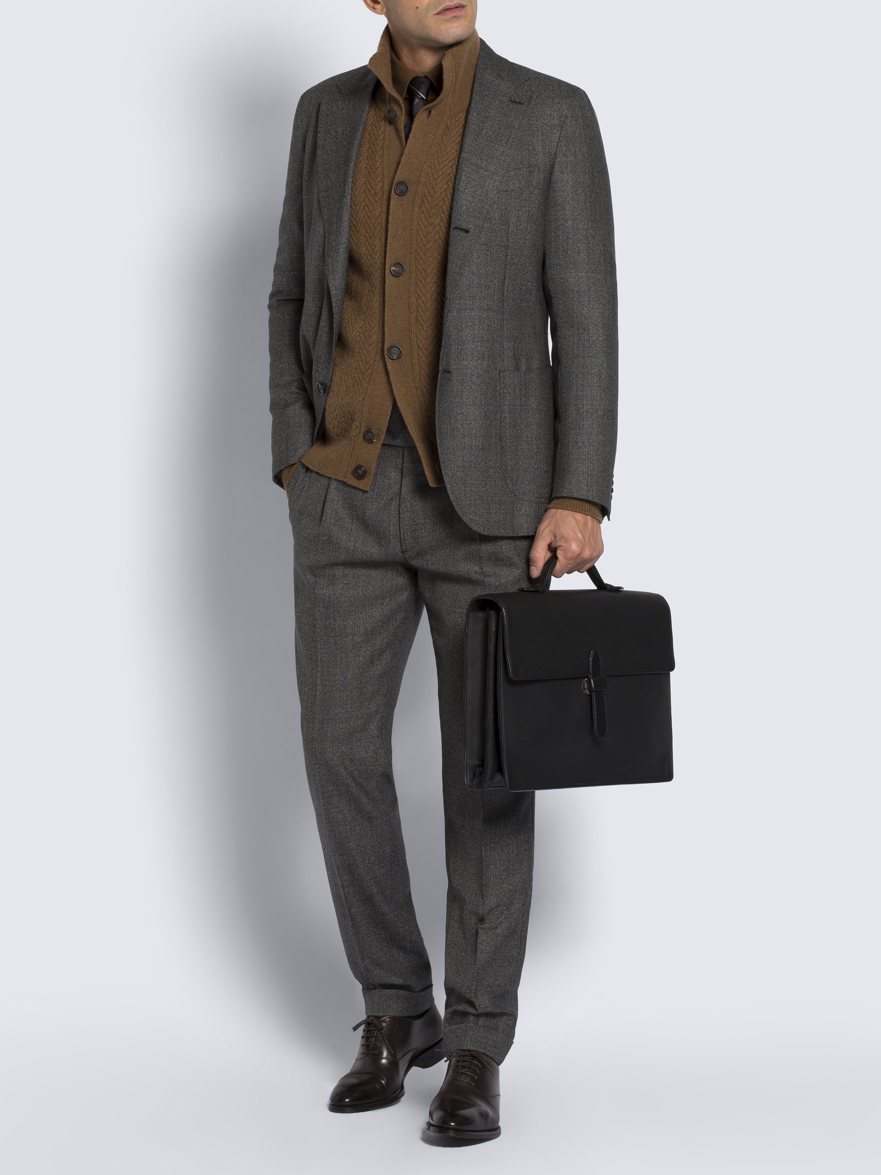 Black grained leather briefcase | Brioni® us Official Store