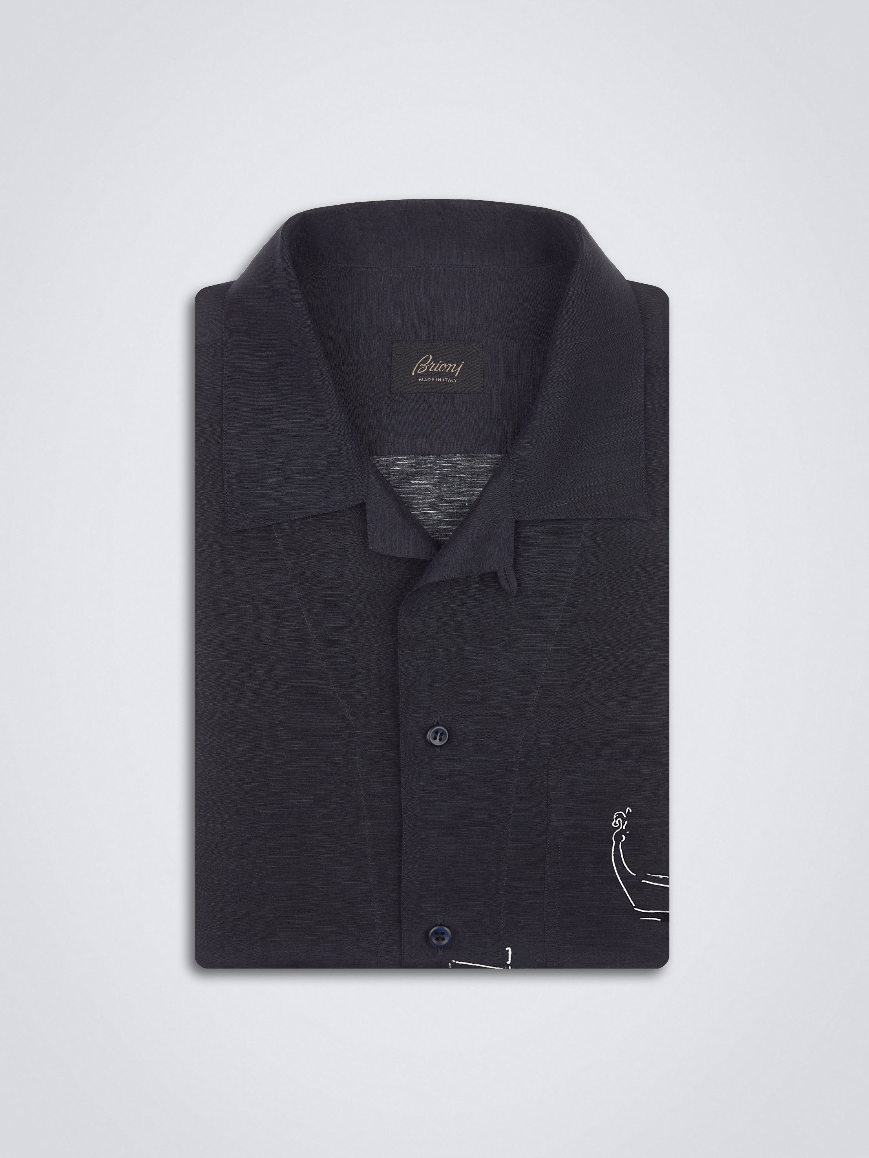 Navy blue and white linen and silk Cuban shirt | Brioni® US
