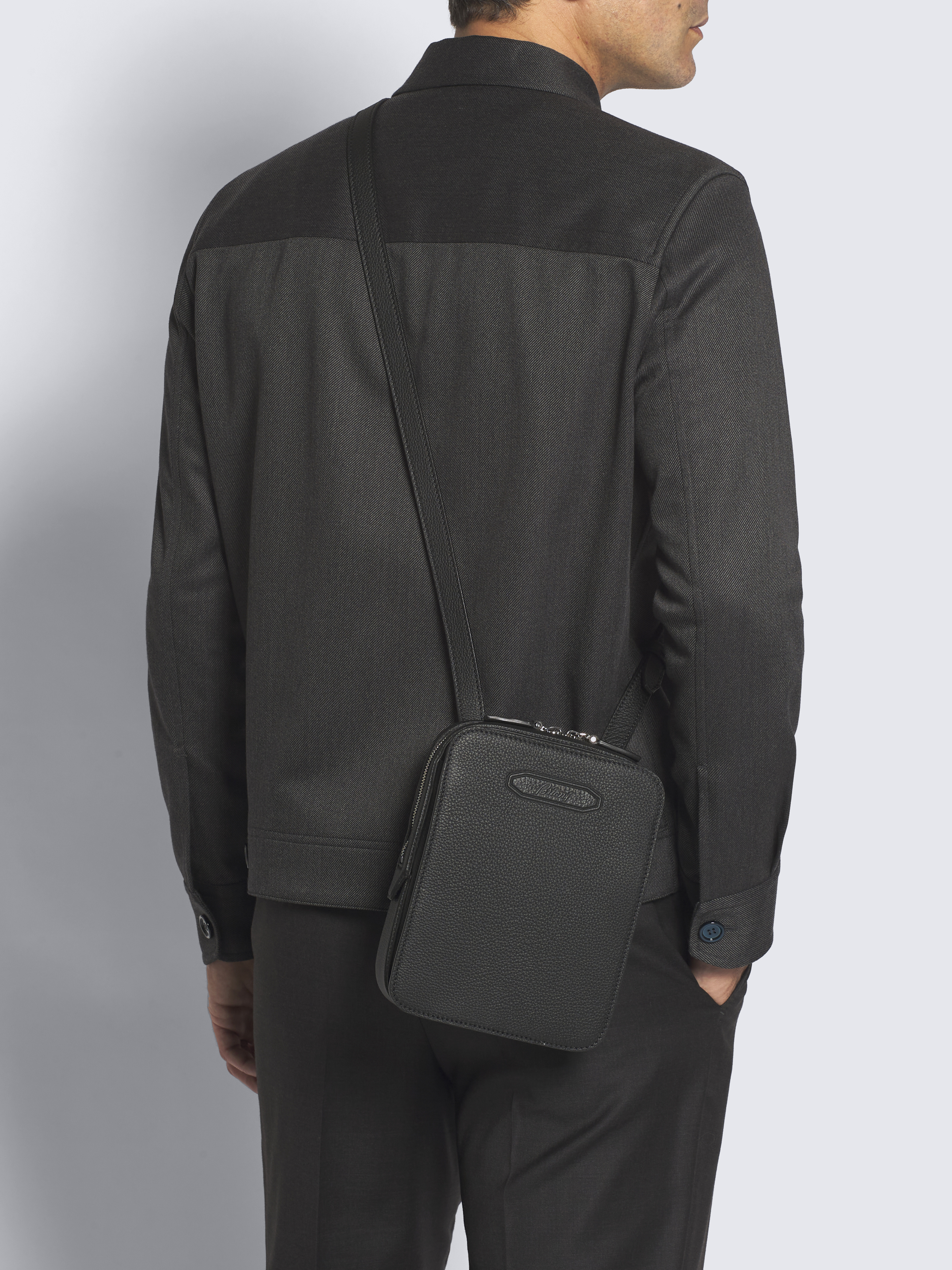 Black grained leather messenger bag