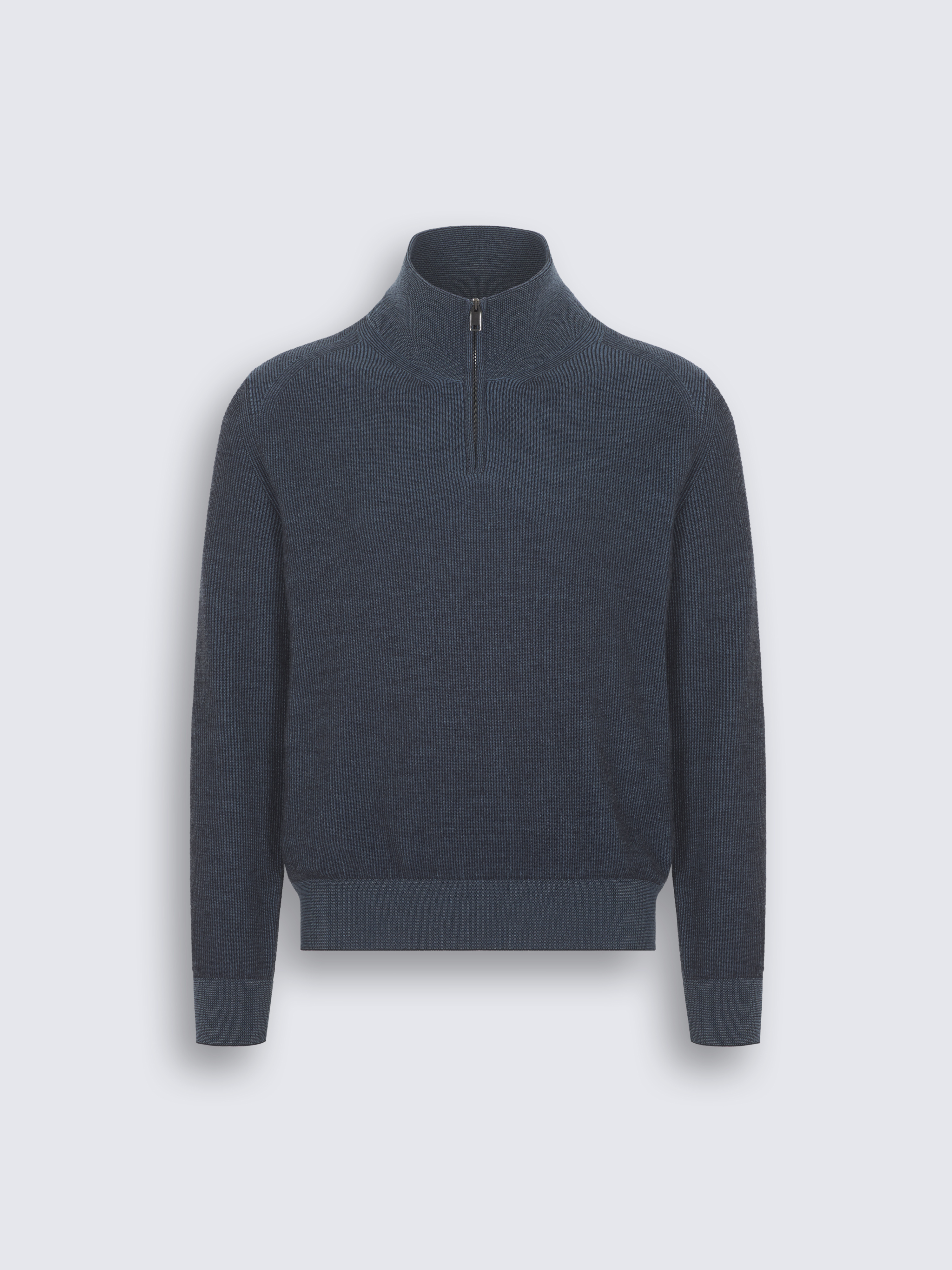 Steel blue cashmere and wool half-zip sweater