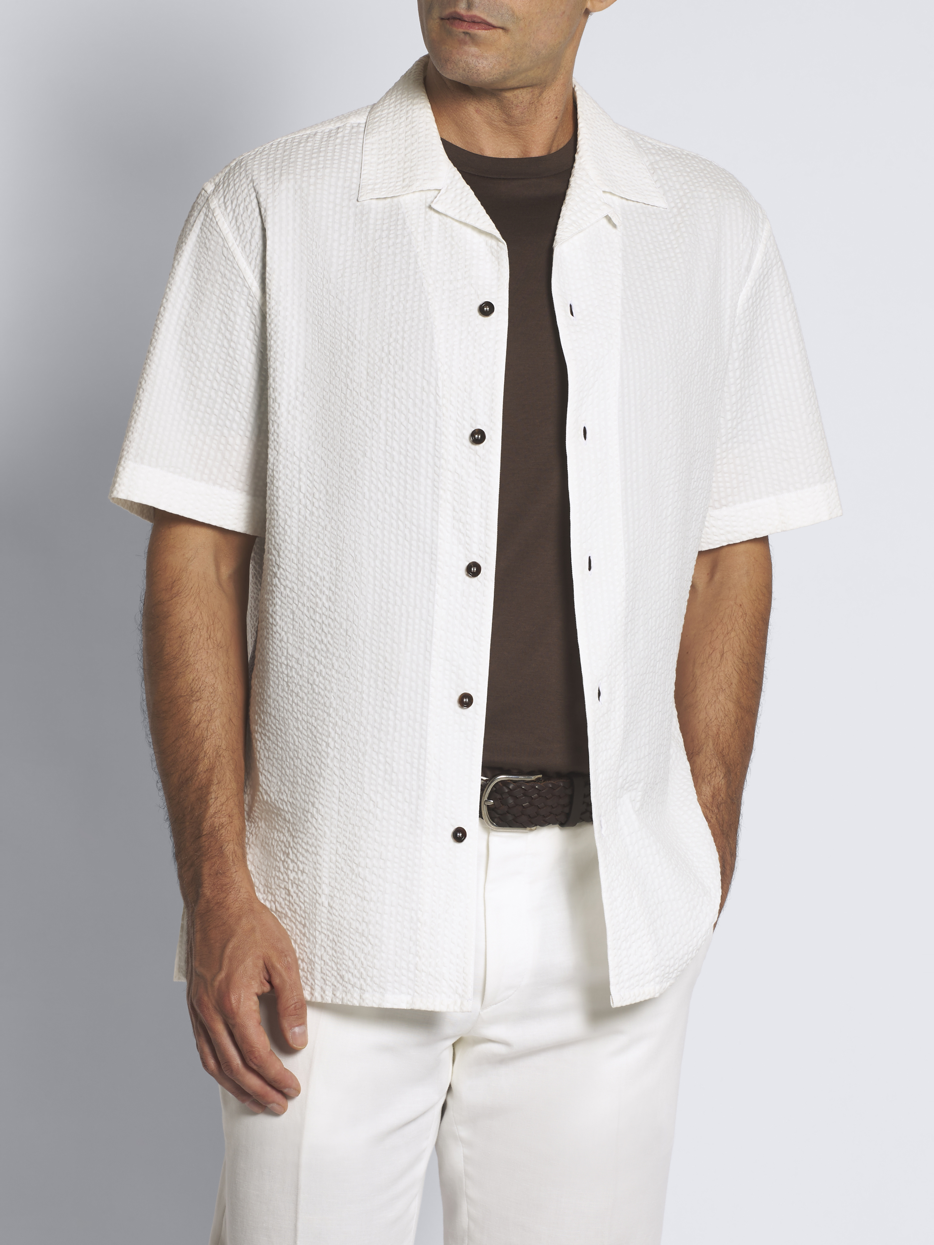 Brioni seersucker cotton shirt - White