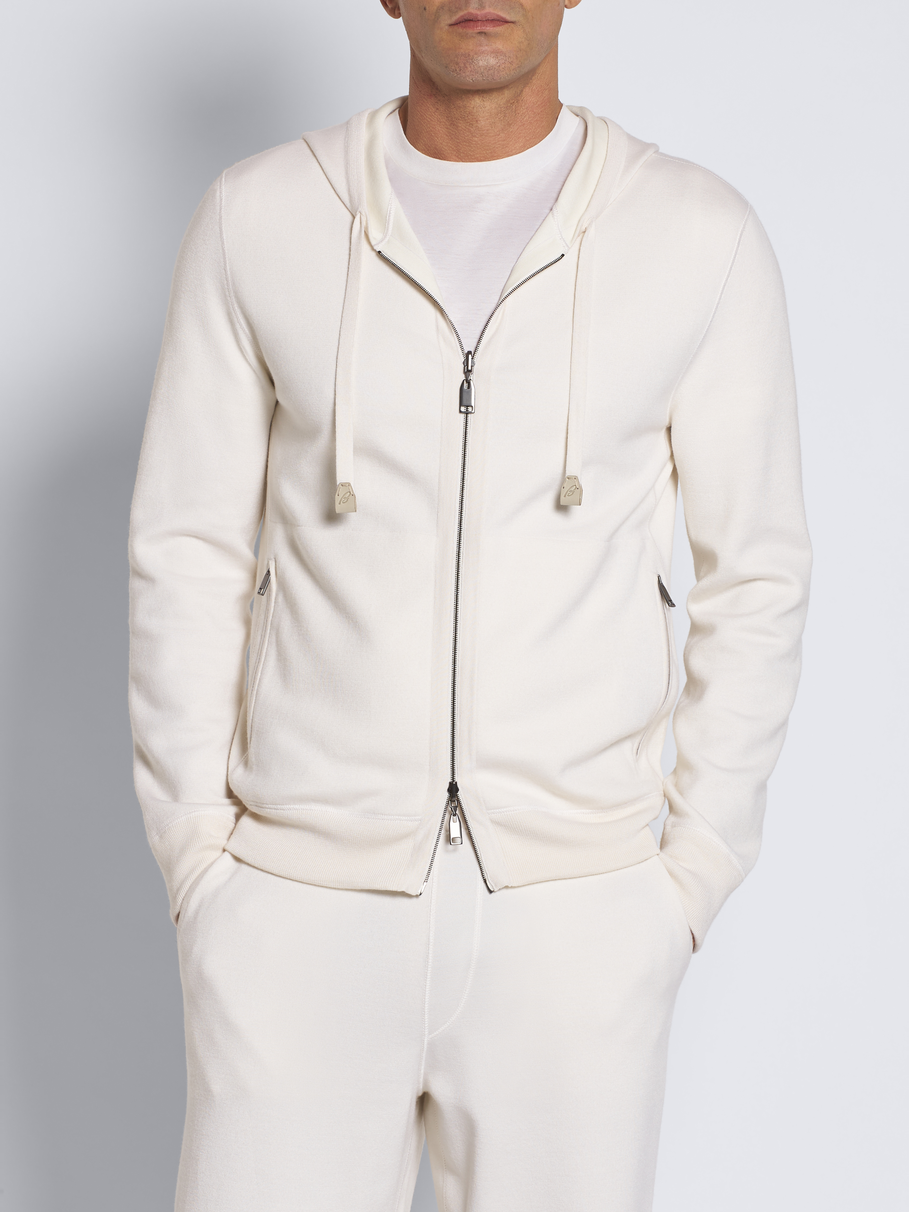 White cashmere and silk hoodie