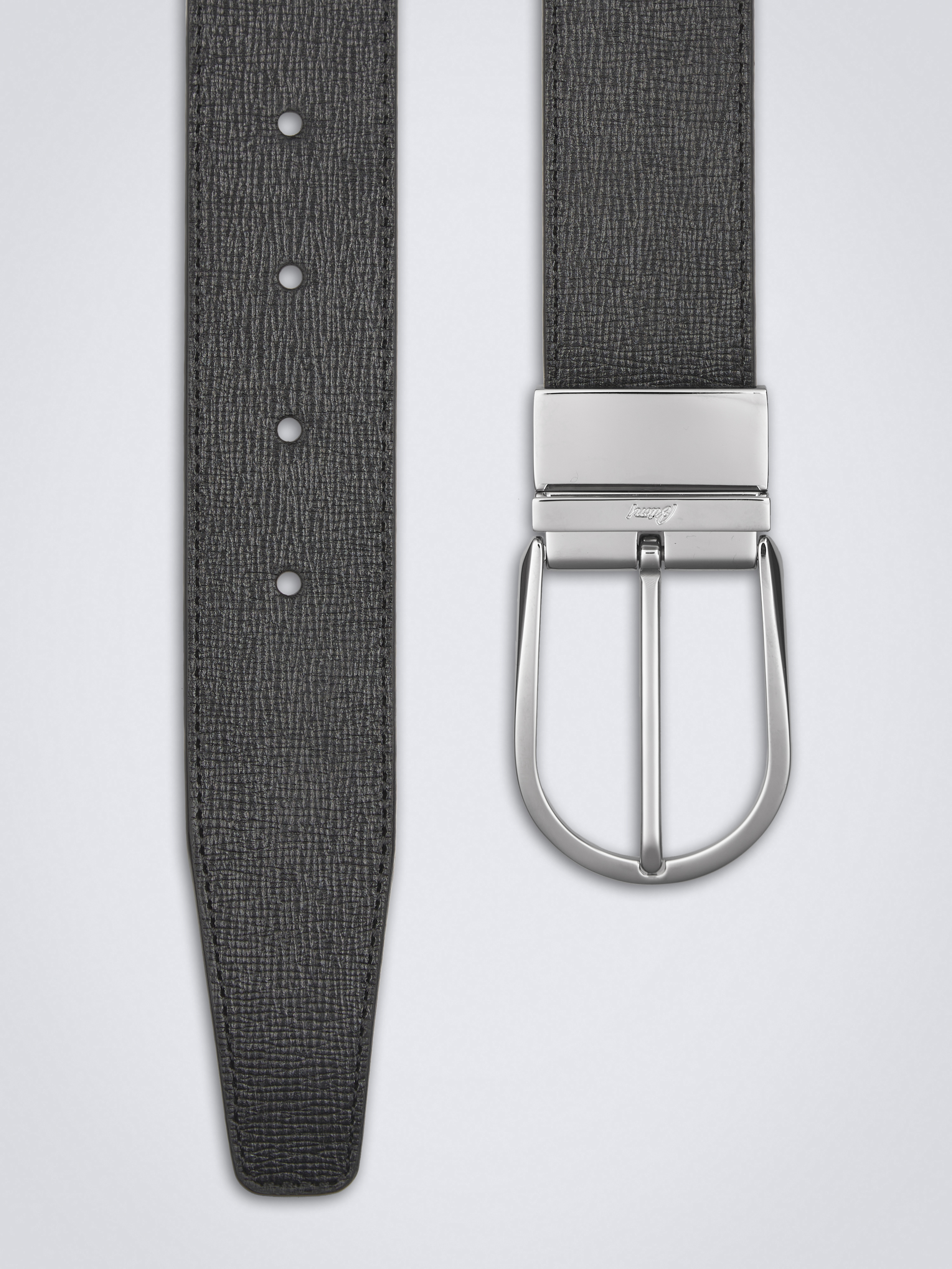 Black calf and grained leather reversible belt