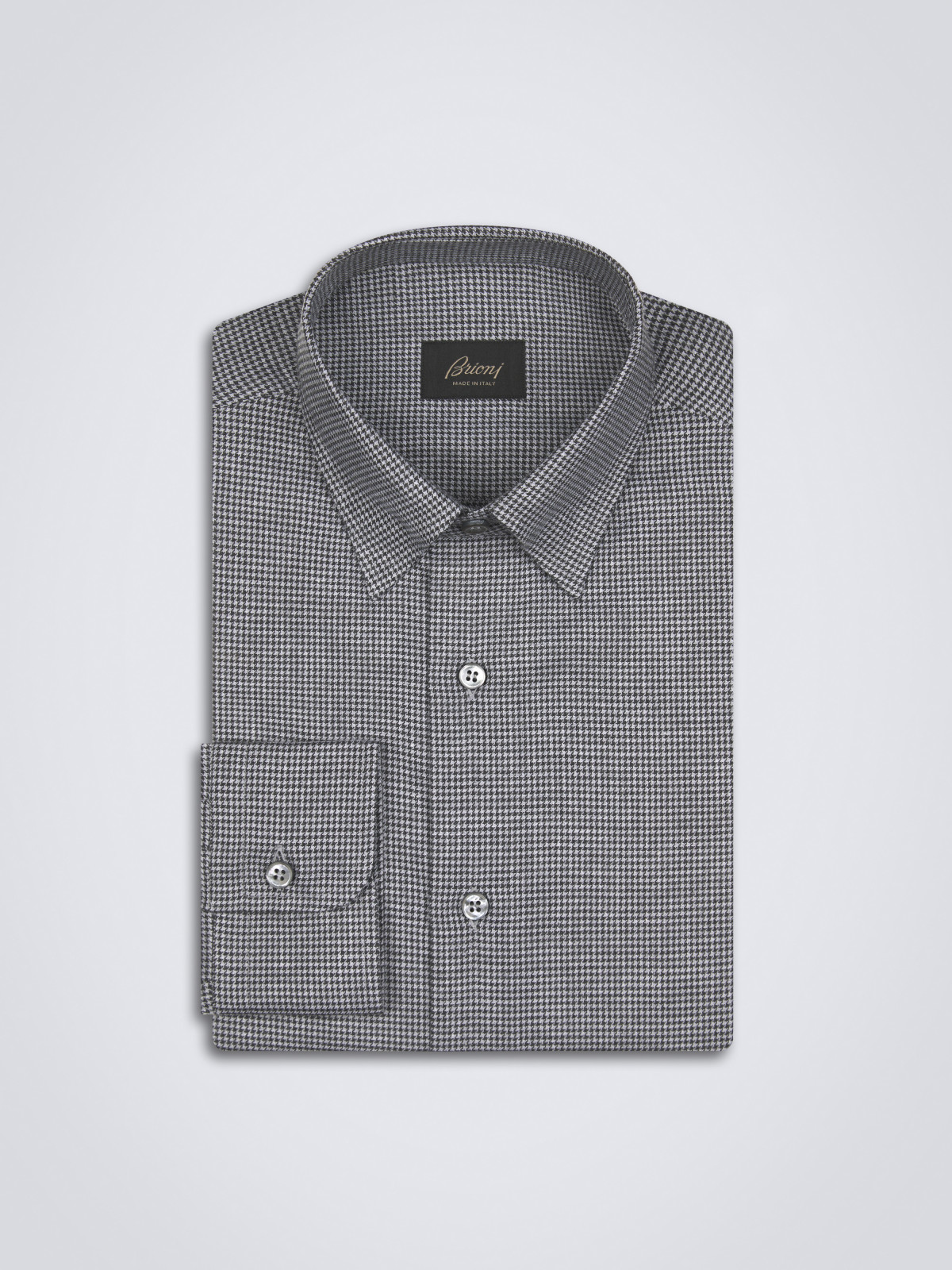 Charcoal and white cotton and cashmere hidden button down shirt ...