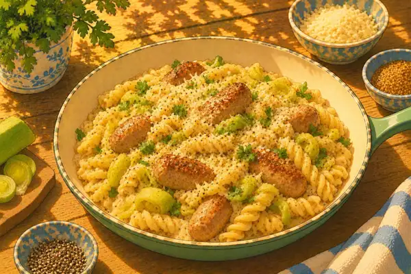 Photo of Mustardy leek & sausage pasta