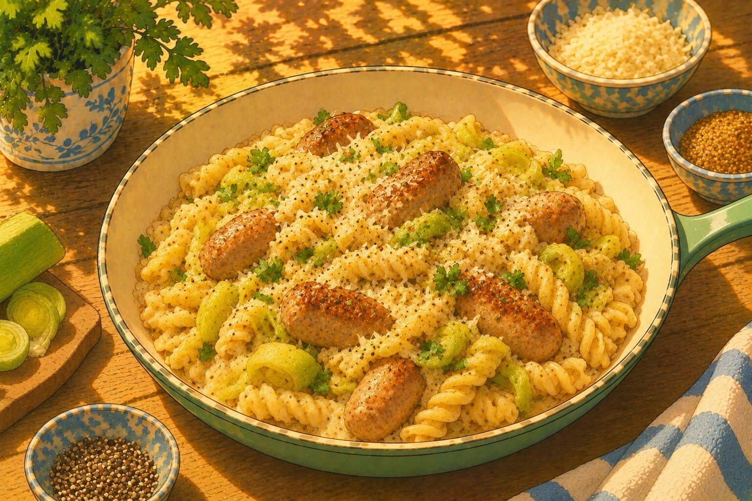 Photo of Mustardy leek & sausage pasta