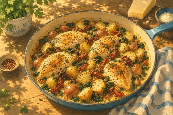 Photo of One Pan Tuscan Chicken and Potato Skillet