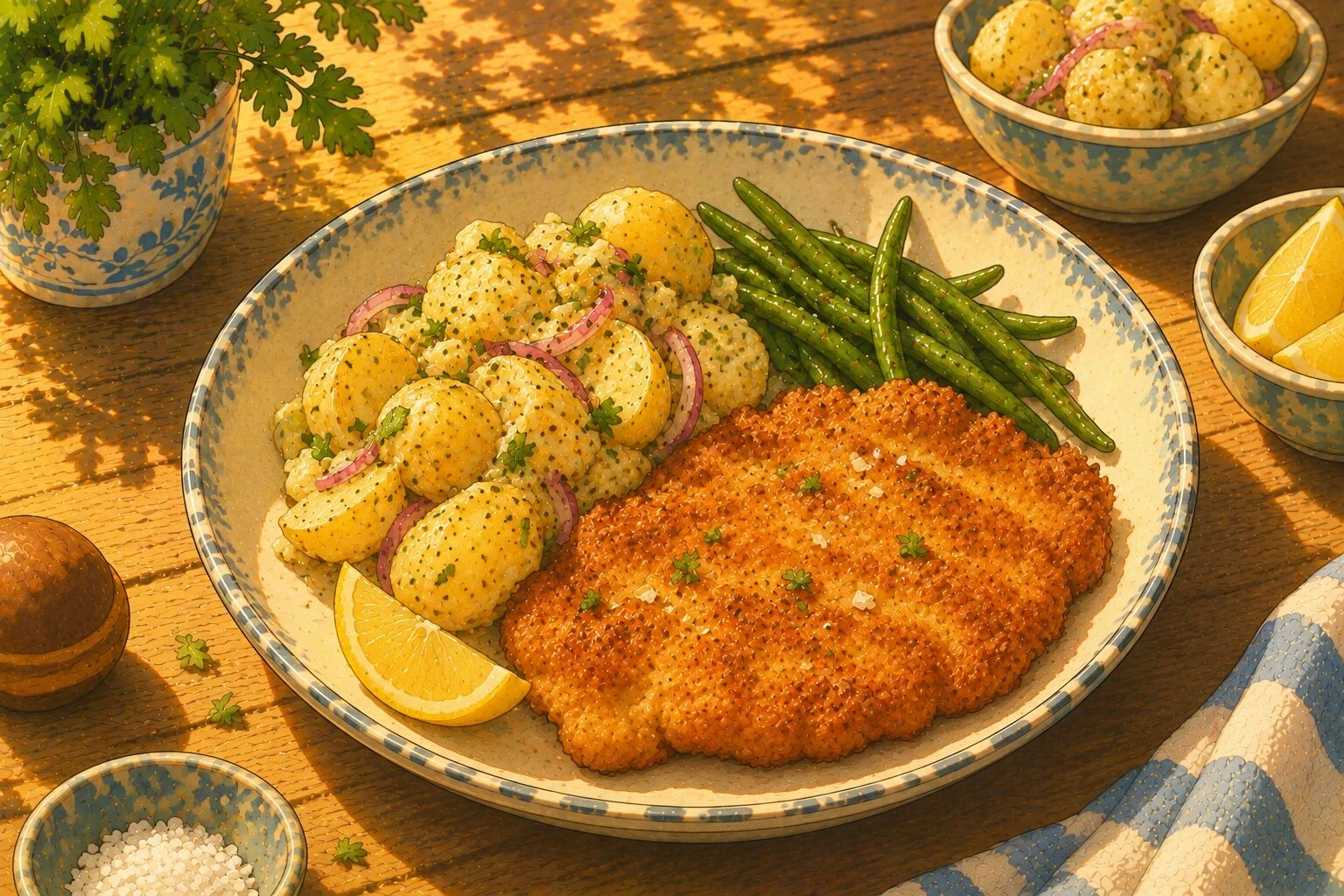 Photo of Jersey Royal salad & pork schnitzel