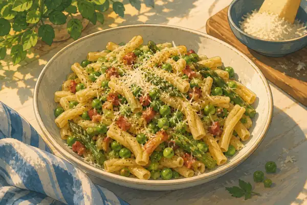 Photo of Asparagus, Pea & Pancetta Pasta