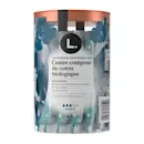 100% Organic Cotton Core. Organic Tampons packaging, a clear container with illustrated leaves on it and a bronze cap, 30 tampons