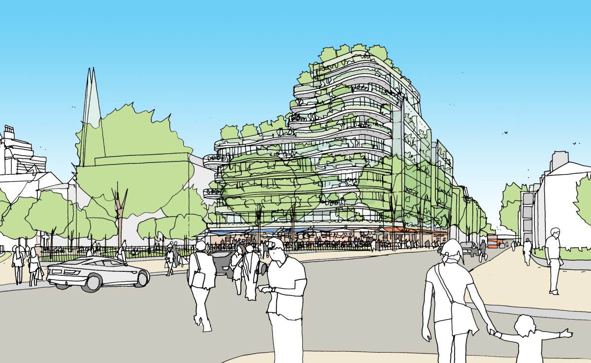 Design study exploring how the new development can open-up and become wrapped in greenery internally to reflect the adjacent gardens while also possessing a much more urban character fronting the public laneways of Bermondsey
