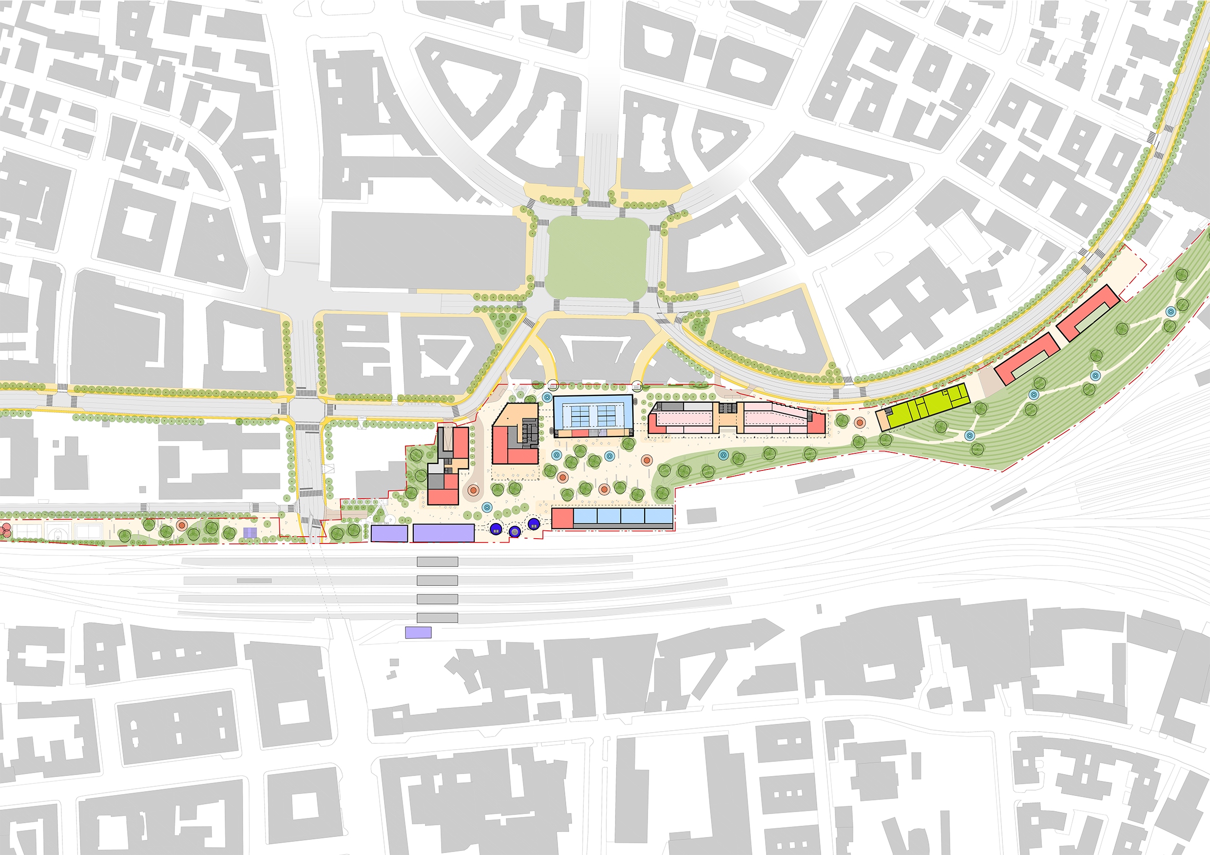 Active frontages and common ground on the site