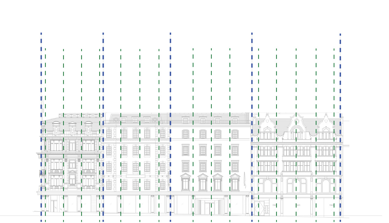 Establish the existing building's rythm