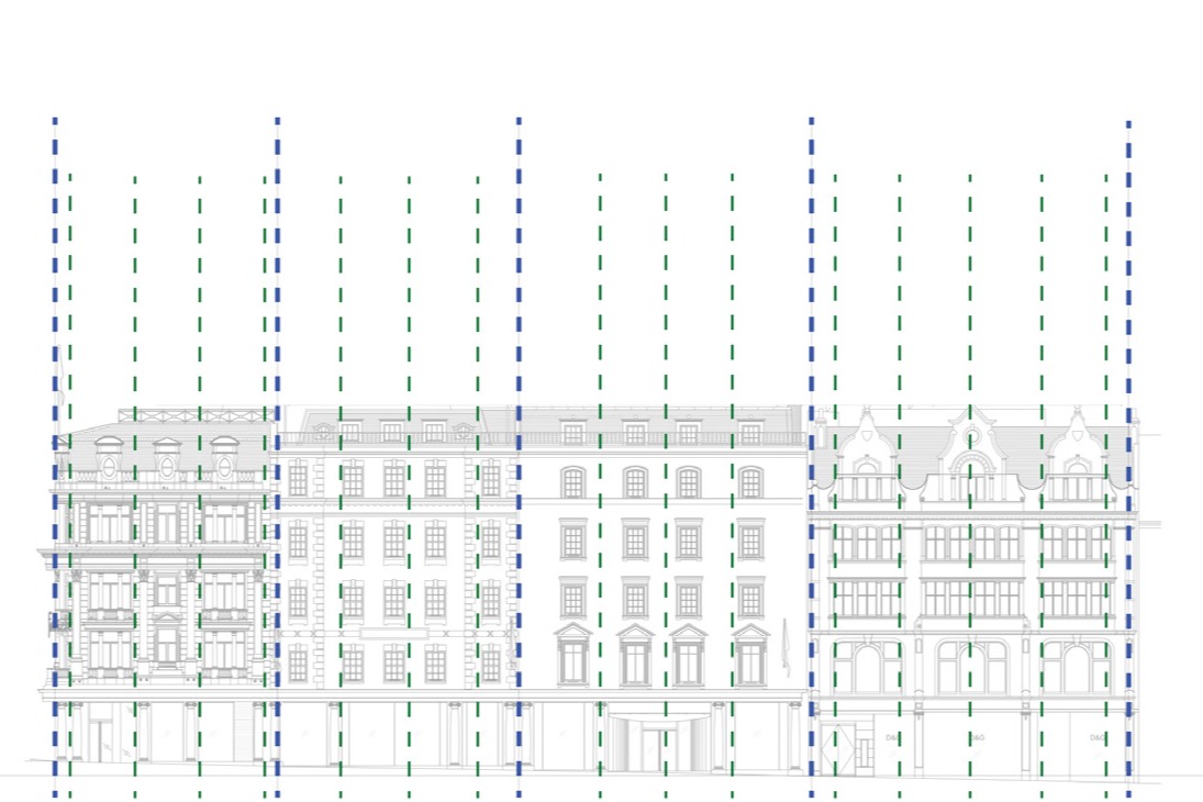 Establish the existing building's rythm