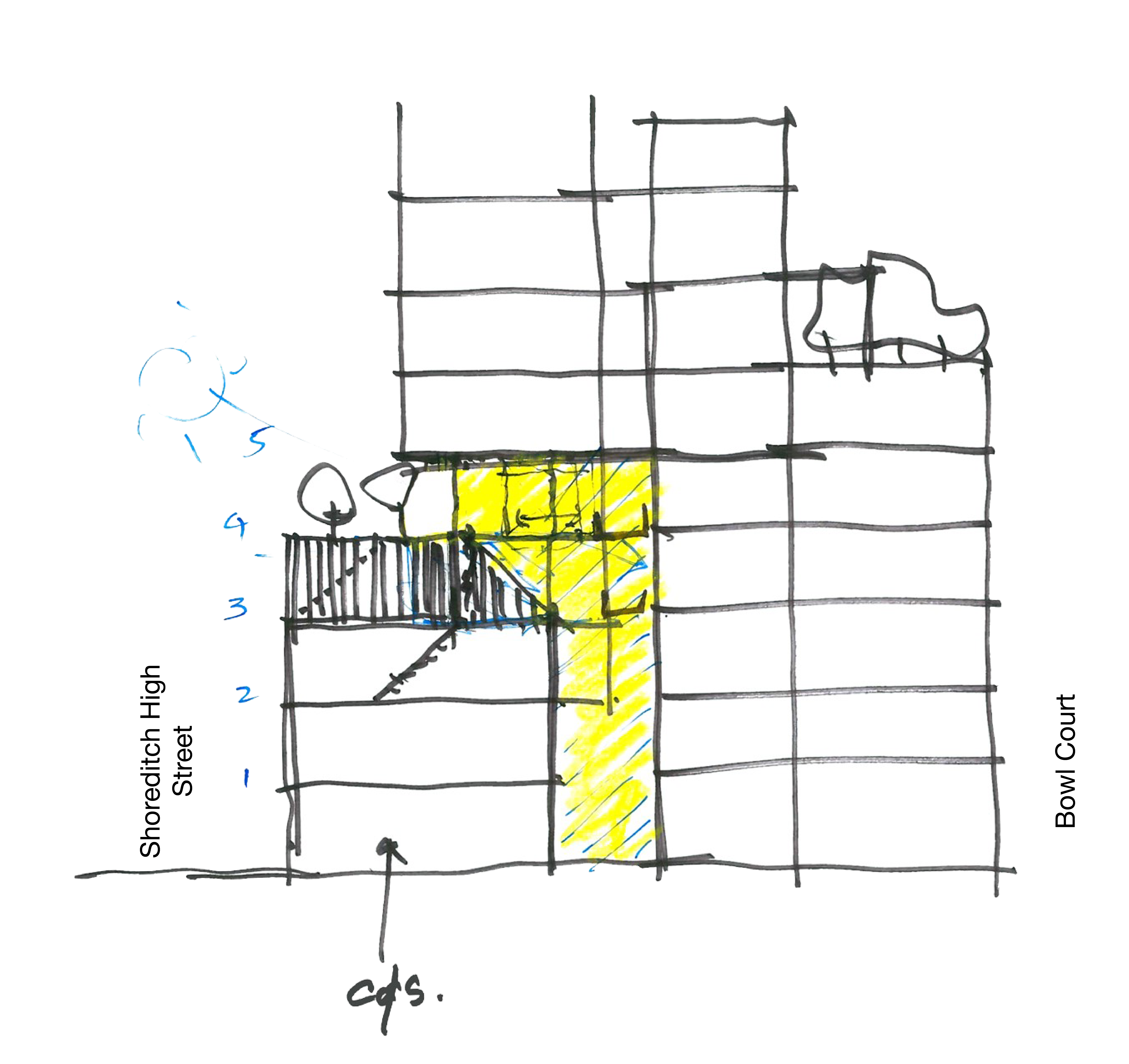 Light washes into an entry atrium illuminating old and new