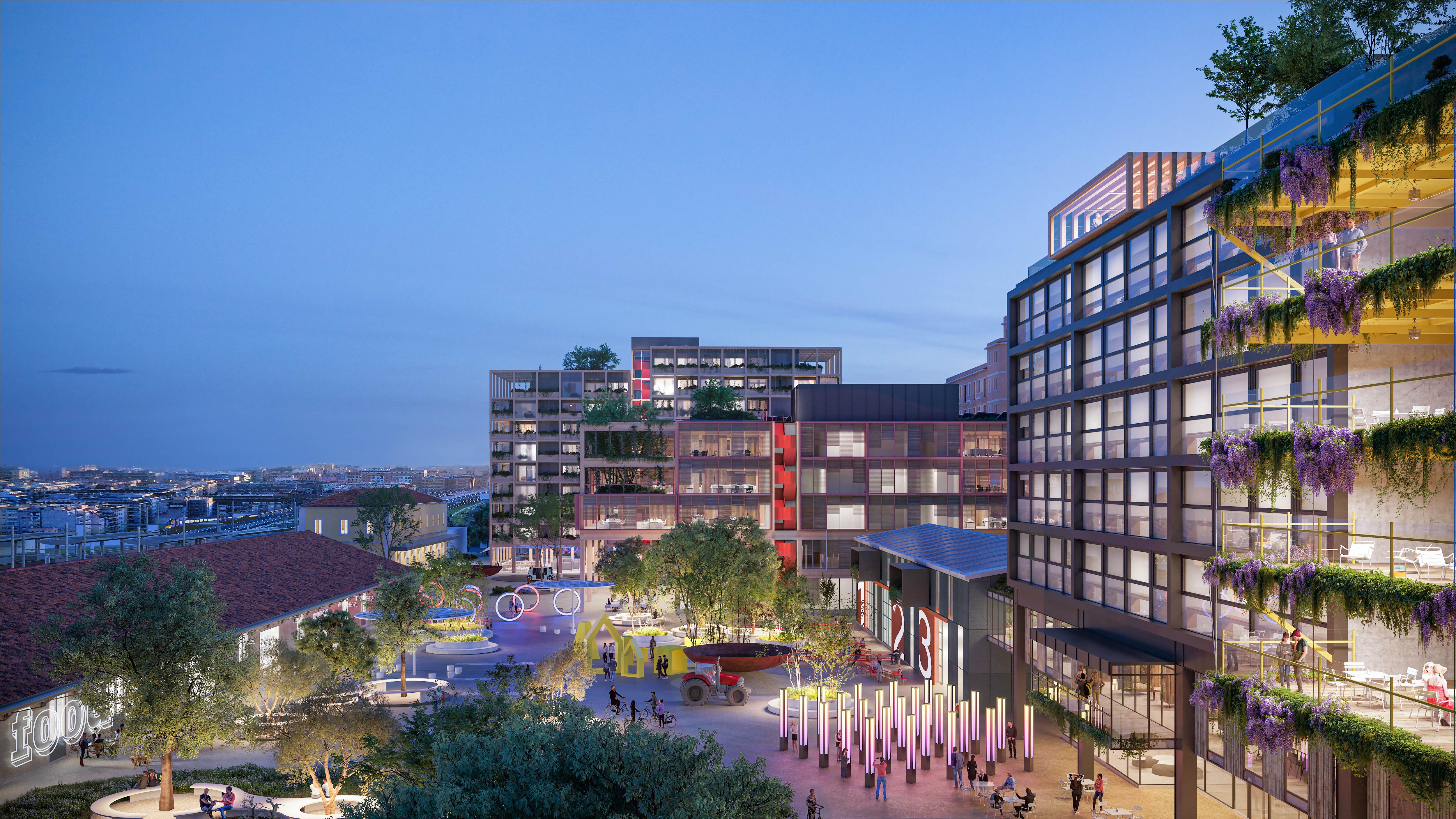 Camp Urbano is a true mixed use district, bustling with activity and a mix of uses which extends the building's lifetimes throughout the day and into the night