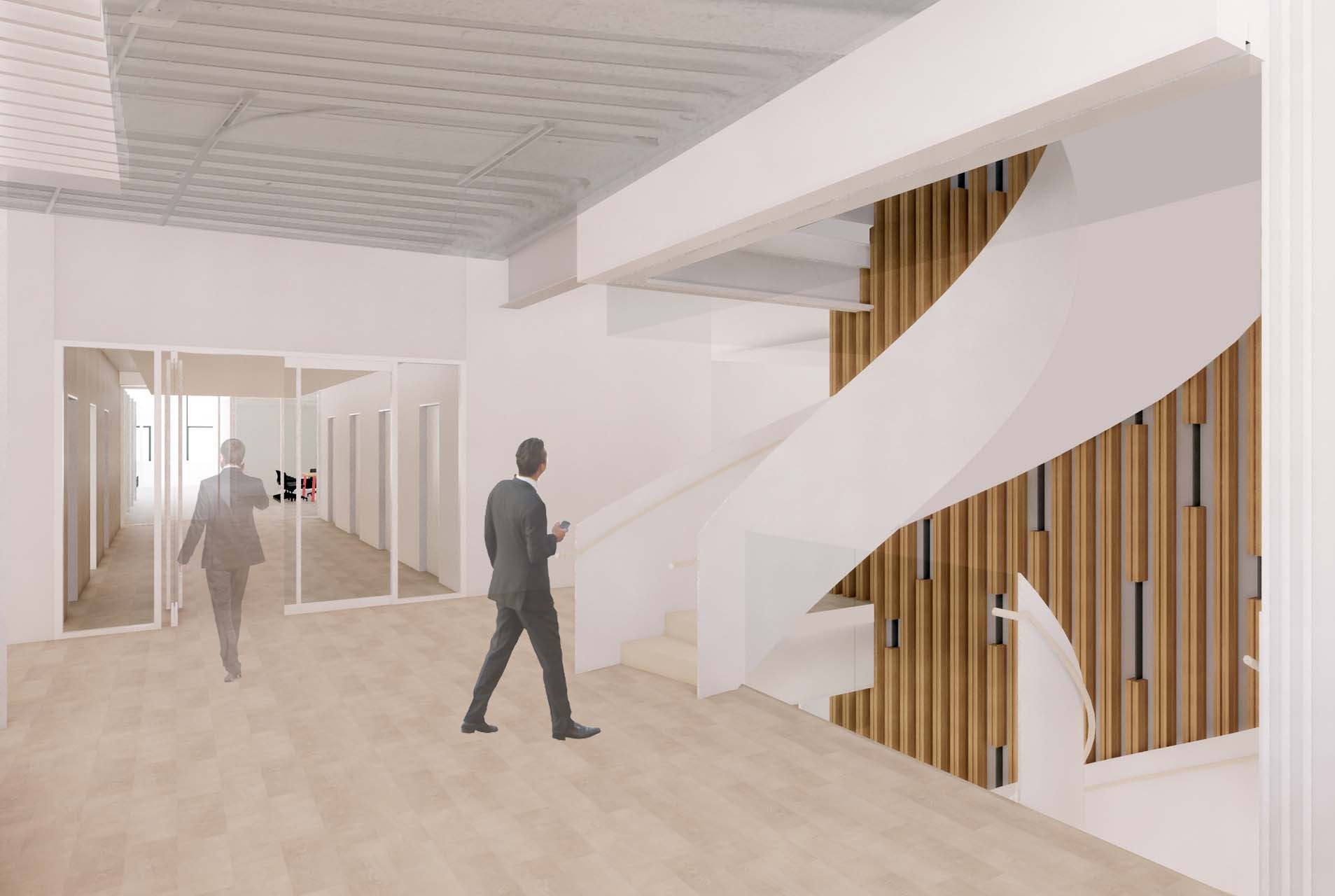 The sculptural feature staircase on the 34th floor