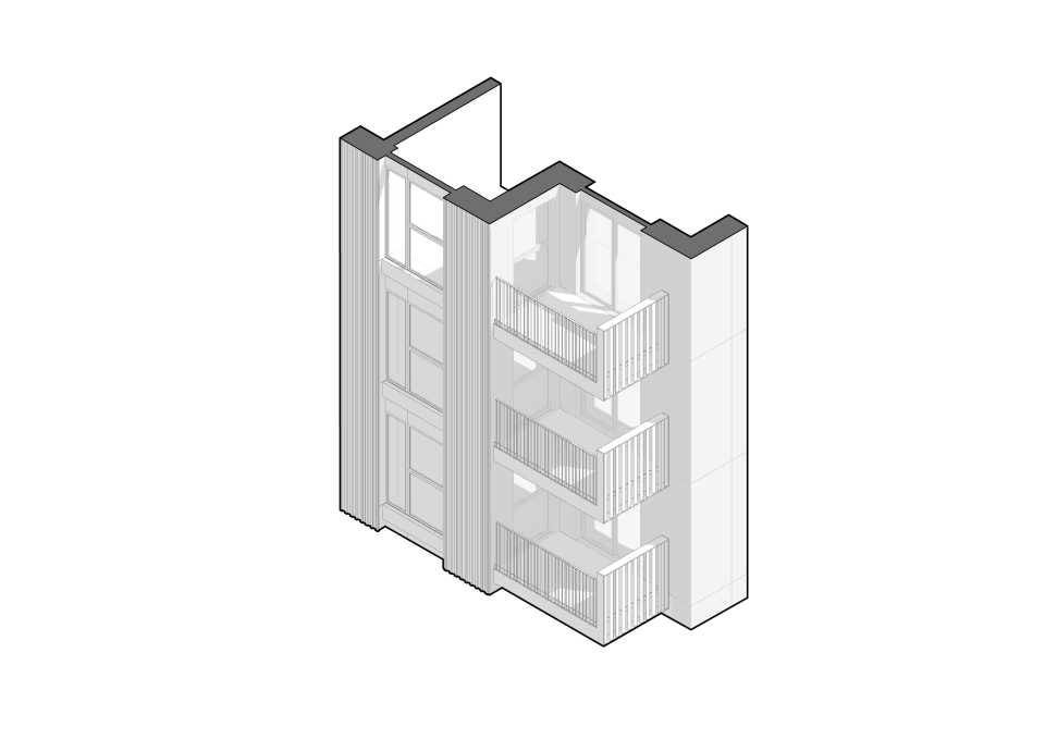 Isometric detail of balcony featuring optimised balusters