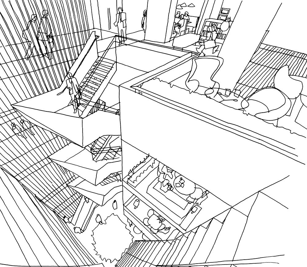 Early sketch of Deloitte Montreal's connecting stair