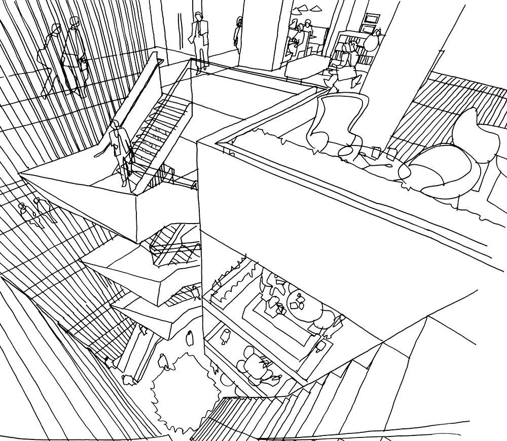 Early sketch of Deloitte Montreal's connecting stair