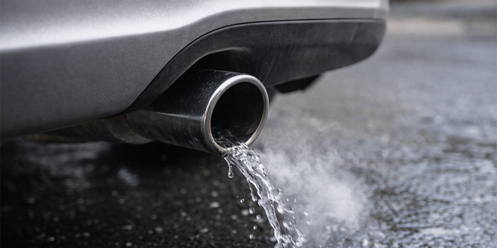 Carro jogando água pelo escapamento