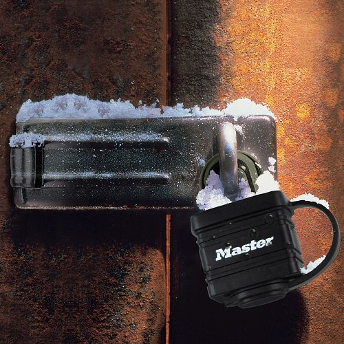 Padlock being used outdoors in the snow