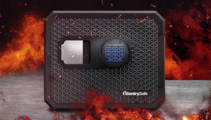 Sentrysafe FP Digital Safe surrounded by fire