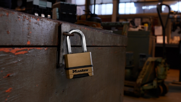 Master lock padlock secured to a chest