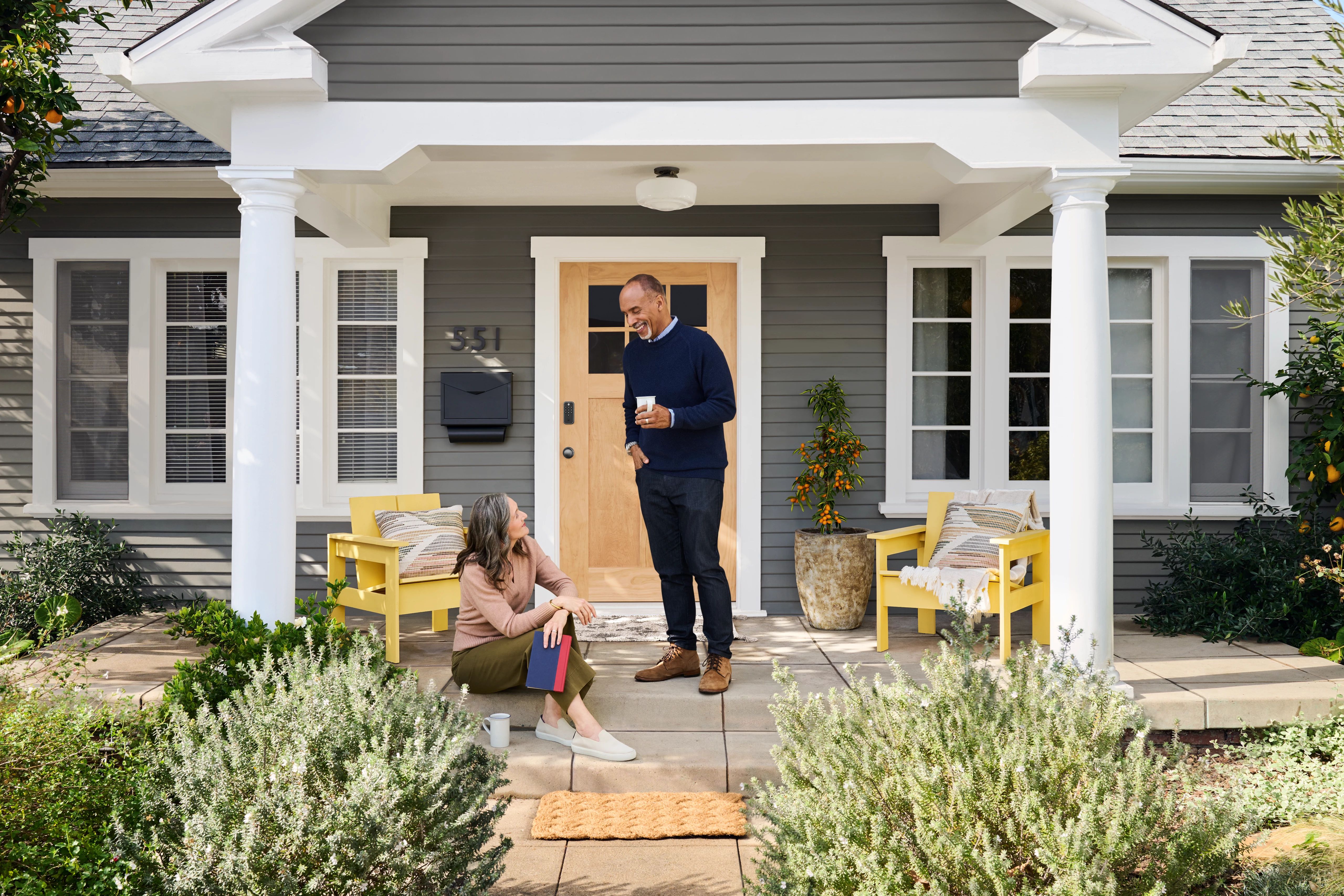 A couple on their front porch