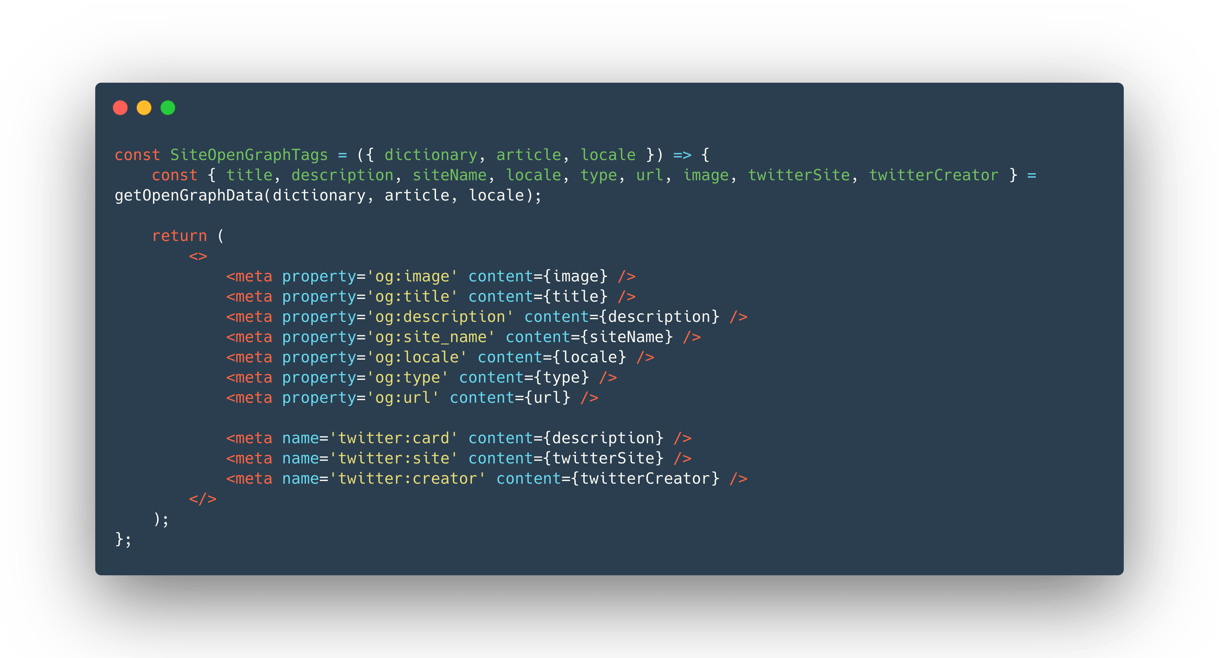 Simplified code snippet of OpenGraphTags component