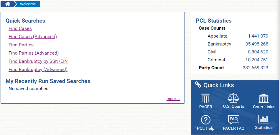 Figure 4. PACER Case Locator Home Page