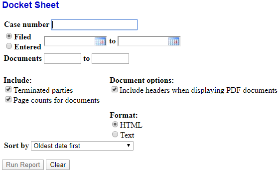 Figure 8. Docket Report Options