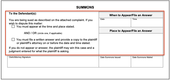 Image of a Wisconsin Summons Close Up