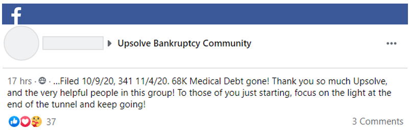 Happy Upsolver sharing success in discharging $68,000 in medical bills and encouraging others going through the process.