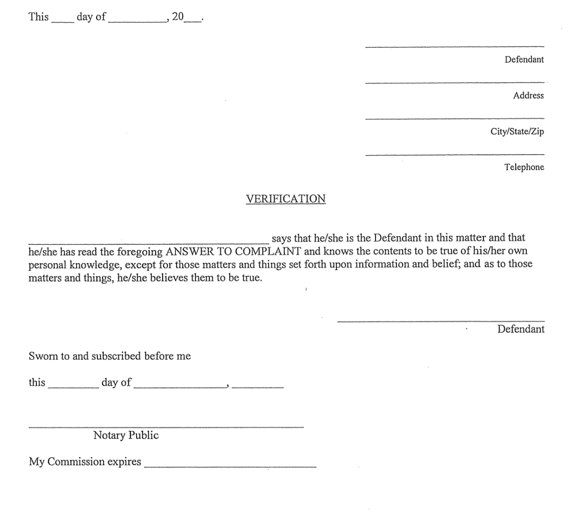 Image of North Carolina Verification Section of Answer Form
