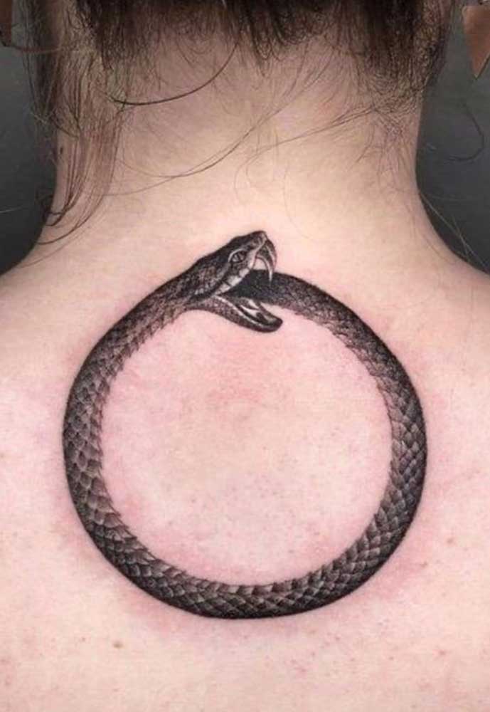 Black and grey realistic ouroboros