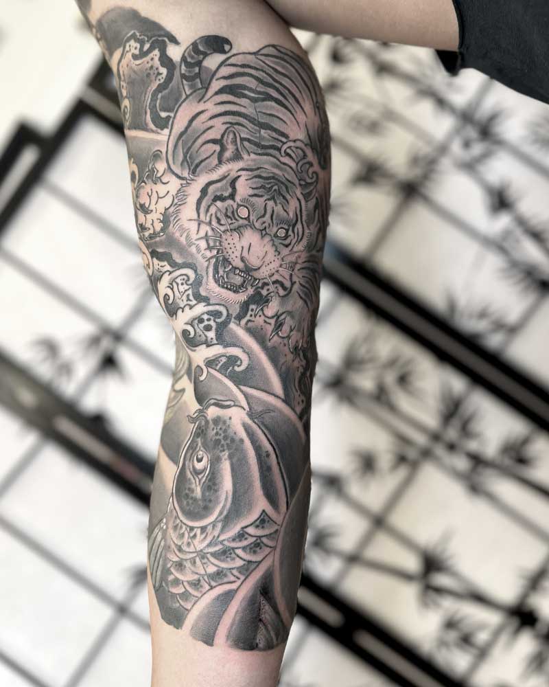 Japanese tiger and Koi tattoo 