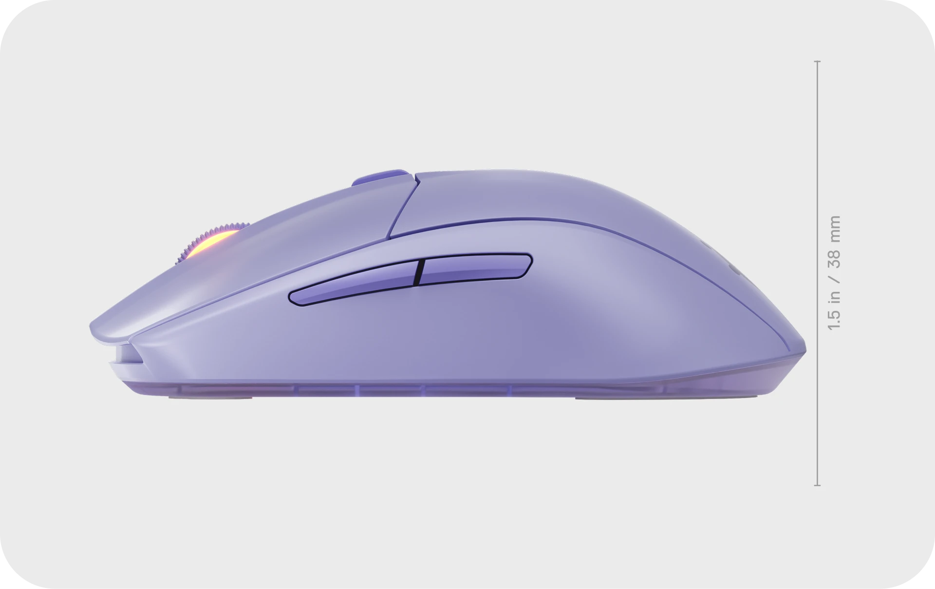 A photo showing the Rival 3 Wireless Gen 2 mouse from the side showing its dimensions