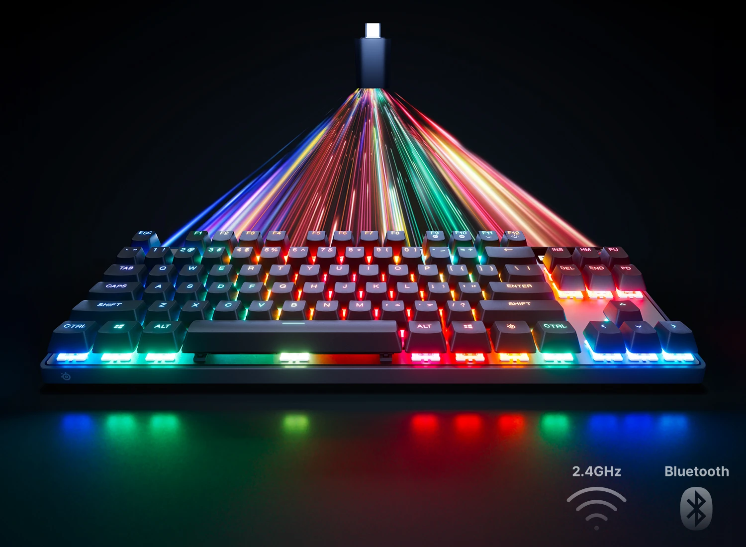Tastiera da gioco SteelSeries Apex Pro TKL Wireless Gen 3 con illuminazione RGB, dotata di doppia connettività wireless a 2,4 GHz e Bluetooth.