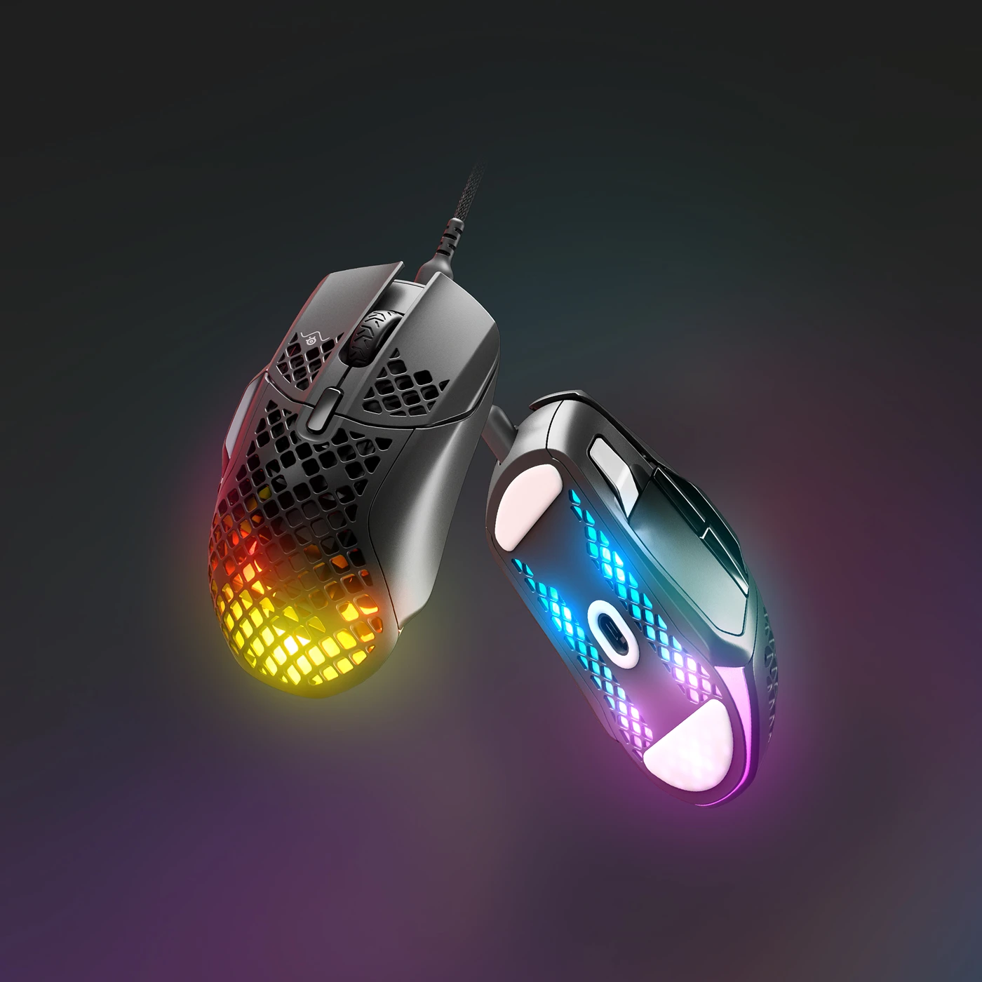 Exploded view of a wired aerox 5 mouse