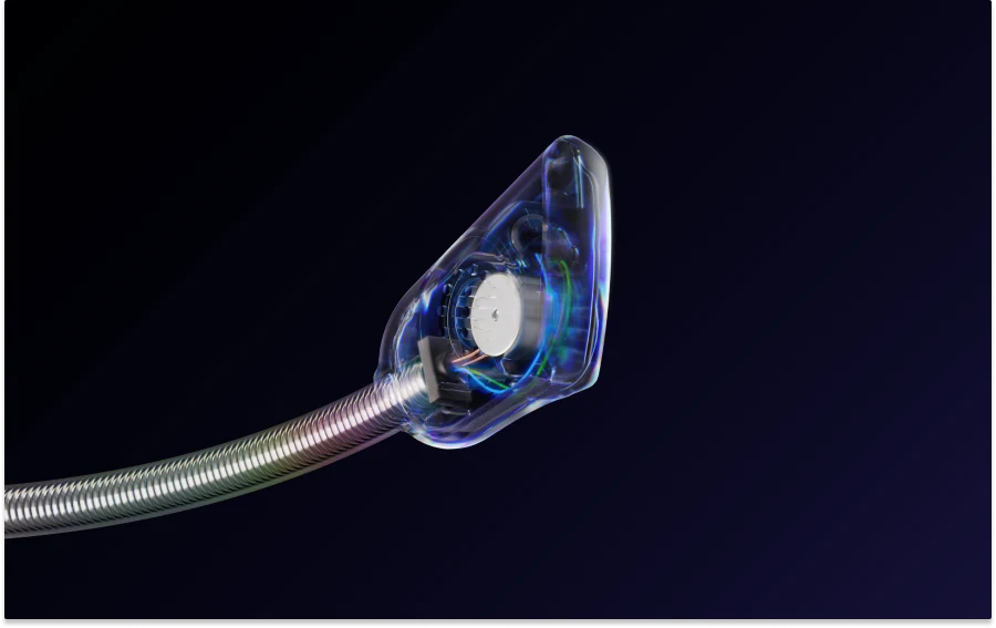 Vue rapprochée du microphone Arctis Nova 4 avec un effet scanner.