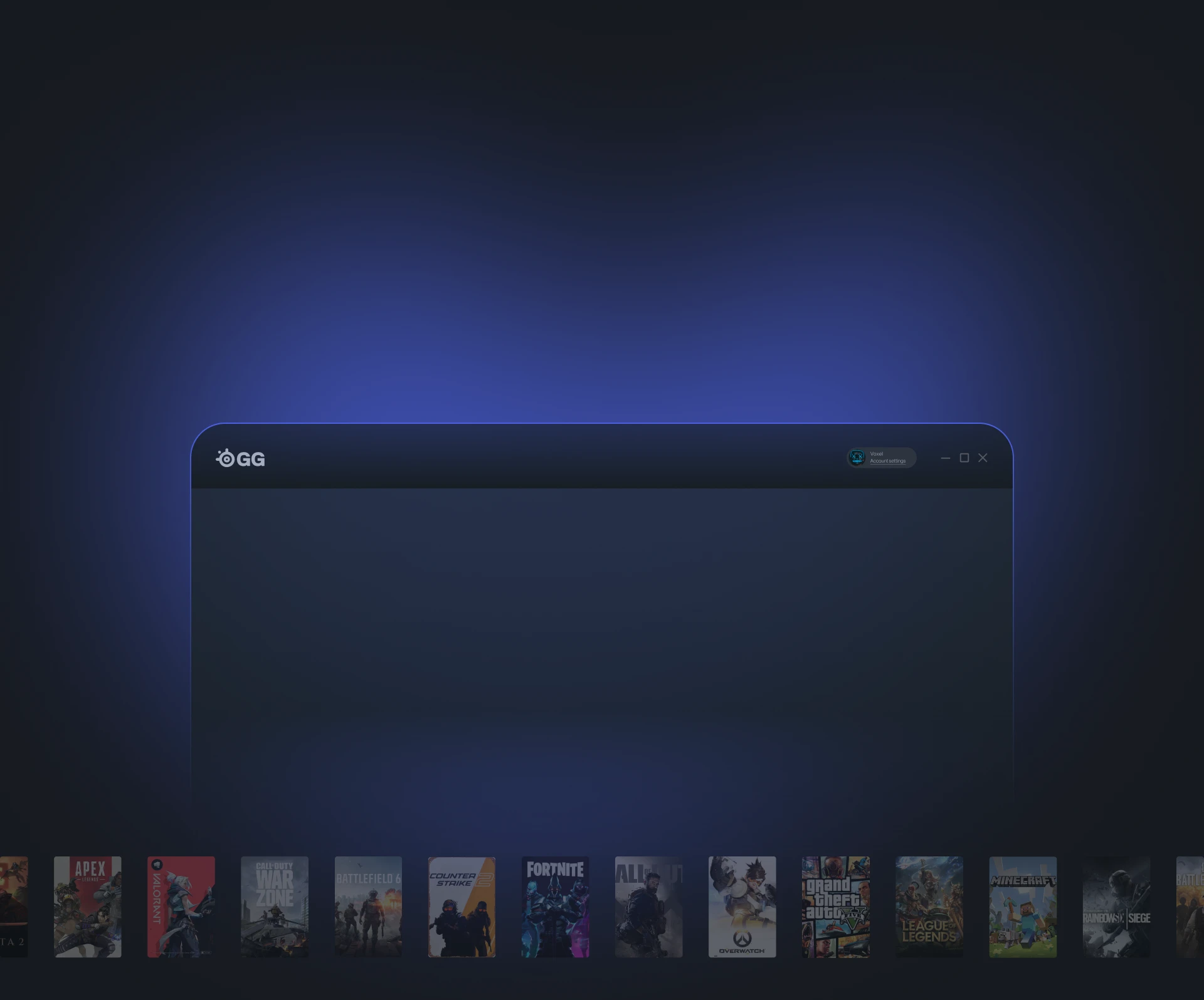GG UI with a list of games