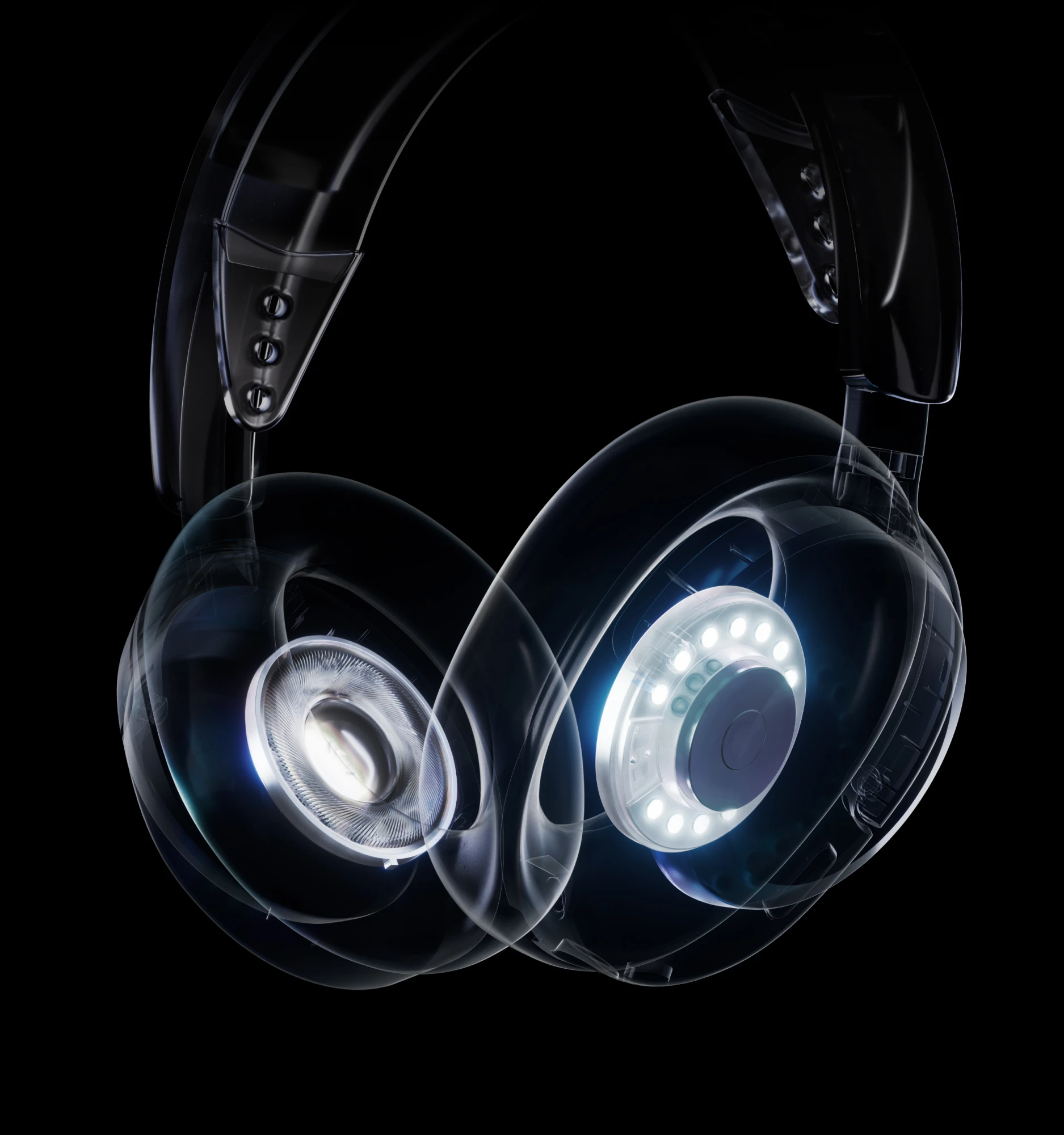 Vista abstracta de los componentes internos de los auriculares inalámbricos Arctis Nova 3