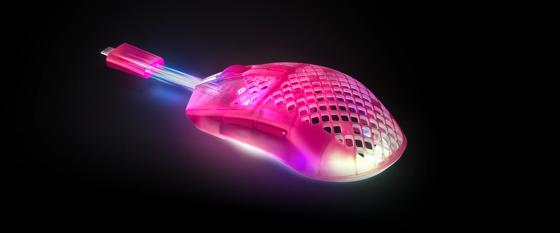 Wireless gaming mouse with glowing USB‑C dongle effect, emphasizing fast data transfer.