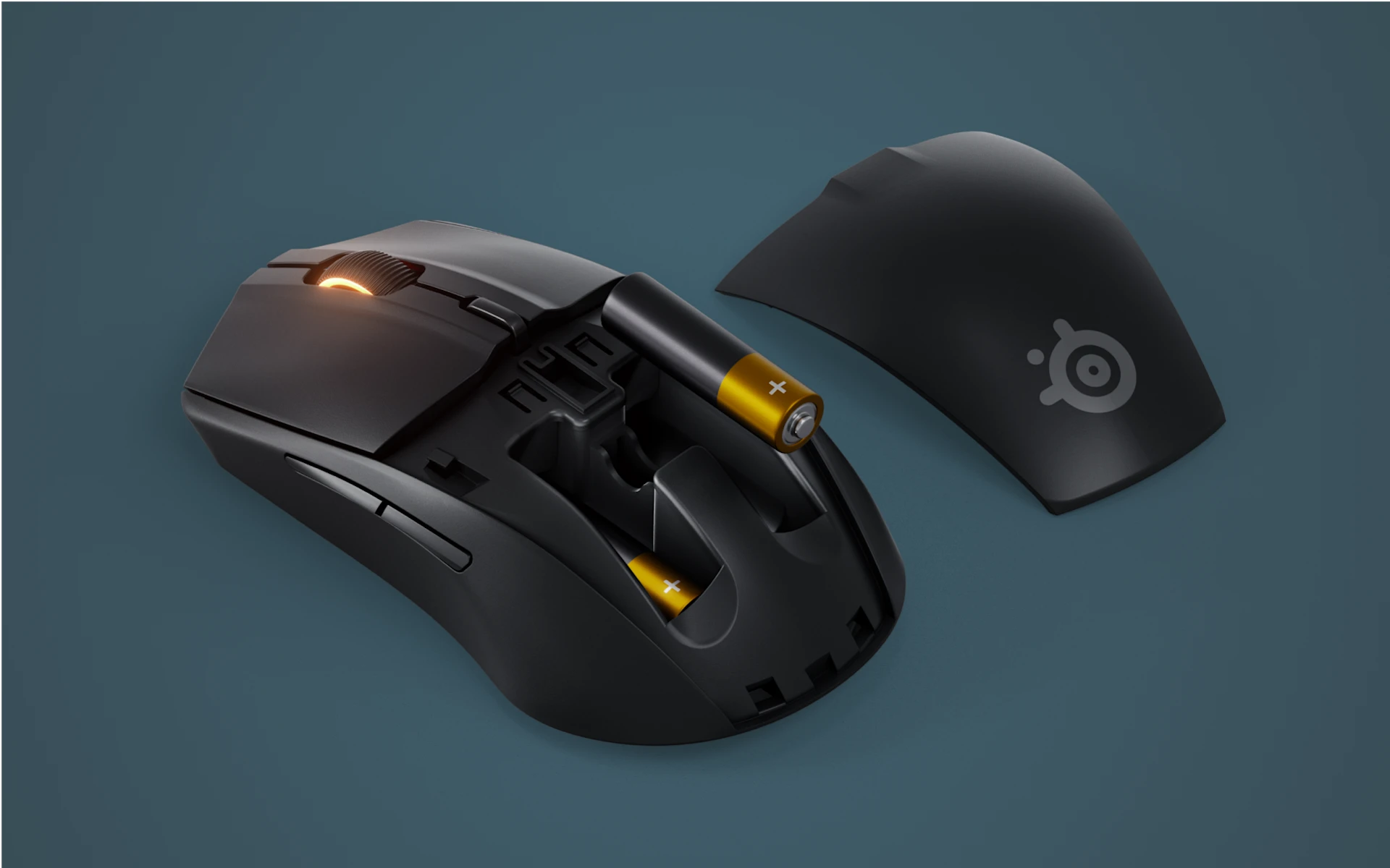 picture illustrating the place where the batteries are placed in the Rival 3 Wireless Gen 2 mouse