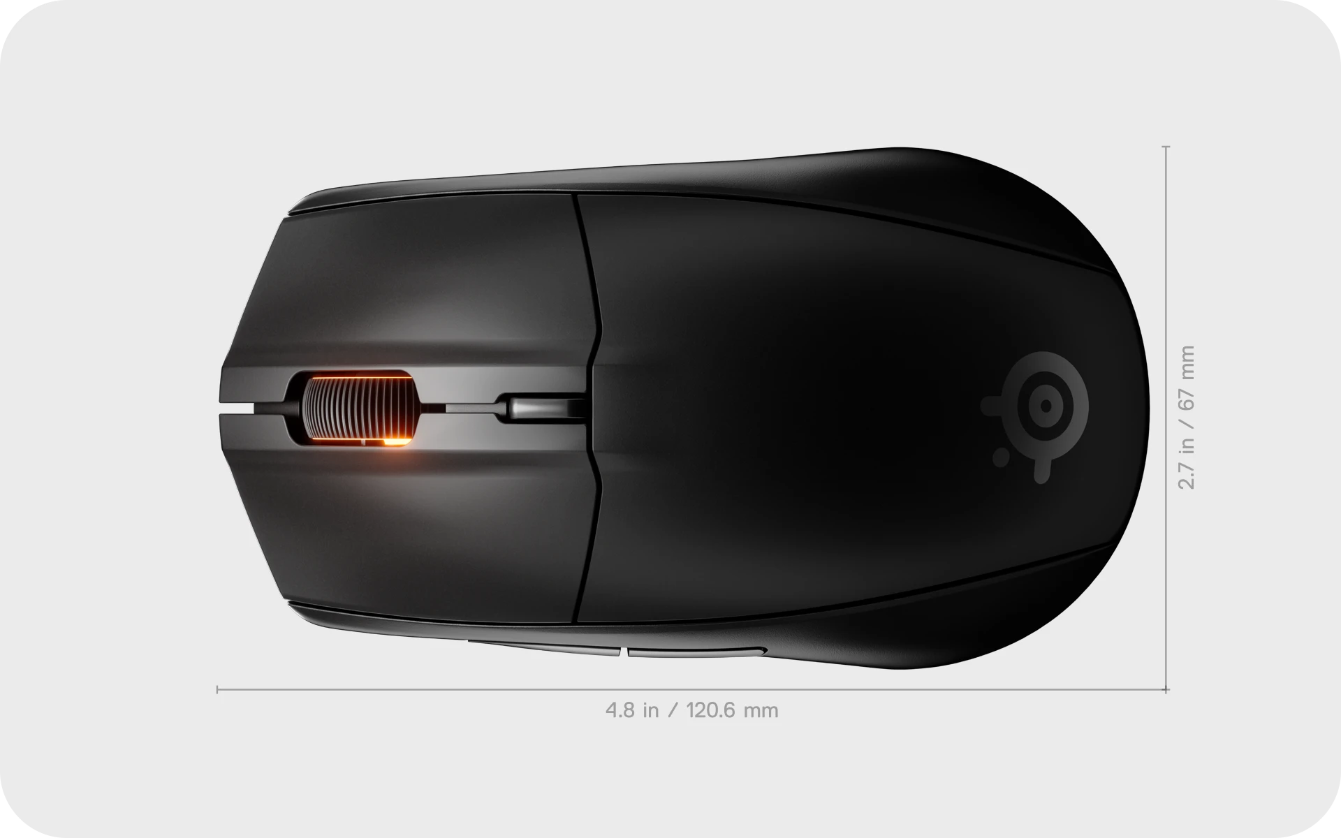 foto que muestra el ratón Rival 3 Wireless Gen 2 desde arriba mostrando sus dimensiones