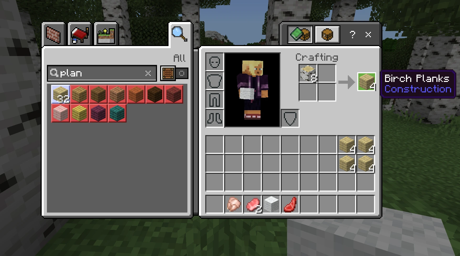 process of creating table in minecraft. 