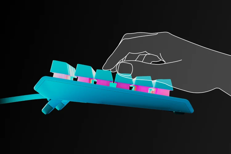 transparent hand using the Apex 3 TKL keyboard