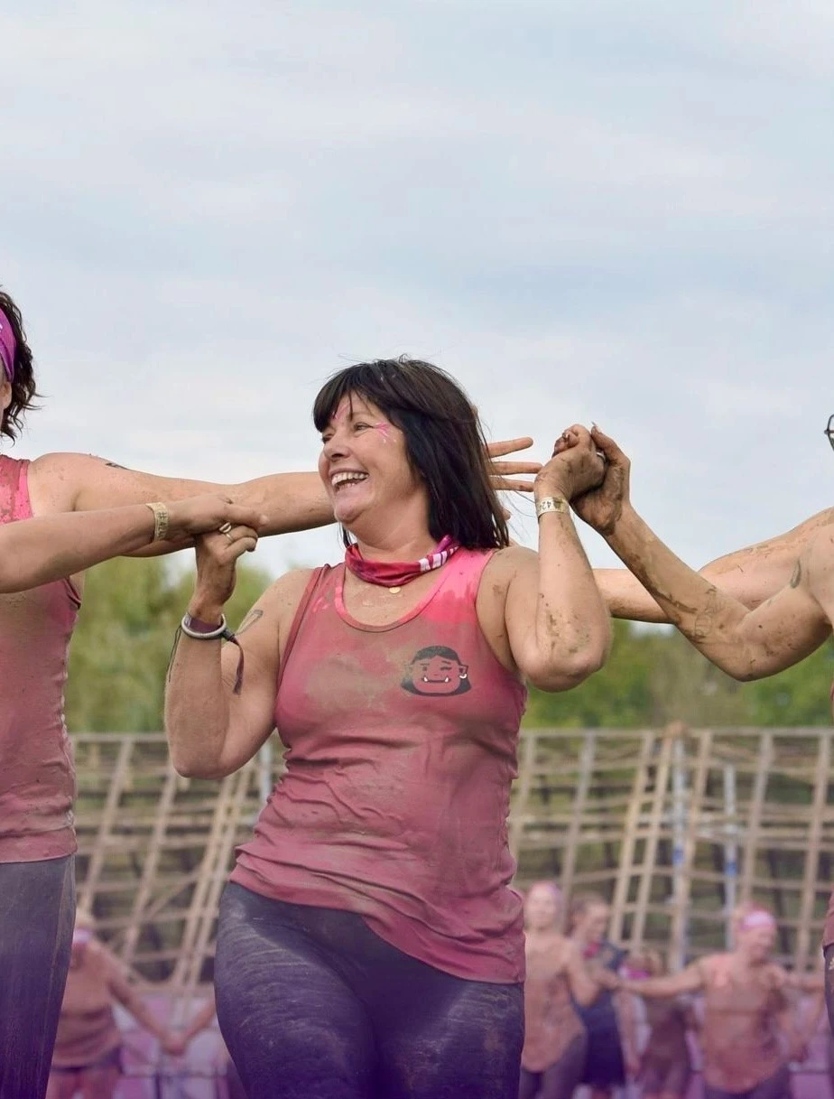 Barbara cheering after the race