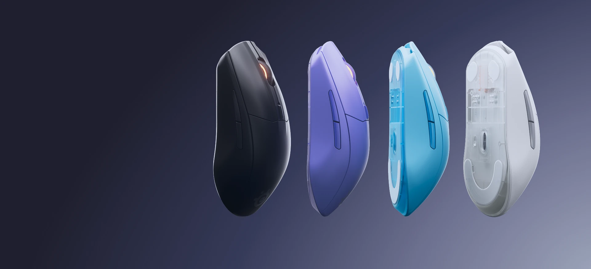 four rival 3 gen 2 mices in black lavender aqua and white